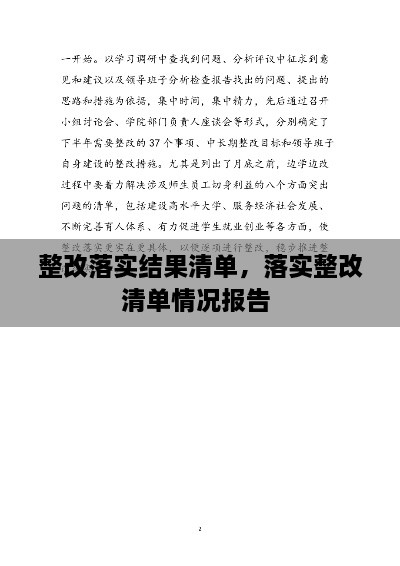 整改落實結果清單，落實整改清單情況報告 
