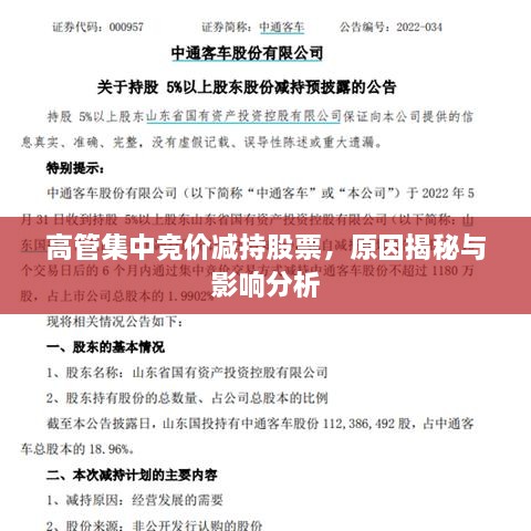 高管集中競(jìng)價(jià)減持股票，原因揭秘與影響分析