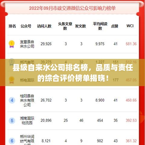 縣級(jí)自來(lái)水公司排名榜，品質(zhì)與責(zé)任的綜合評(píng)價(jià)榜單揭曉！