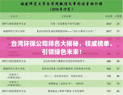 臺灣環(huán)保公司排名大揭秘，權(quán)威榜單，引領(lǐng)綠色未來！